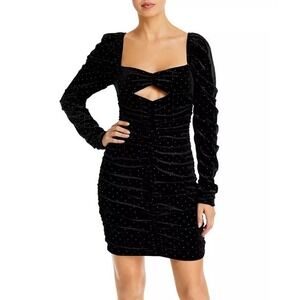 Black Halo Kyon Mini Dress Size 10 Black‎ Velvet Silver Embellishment Date Night